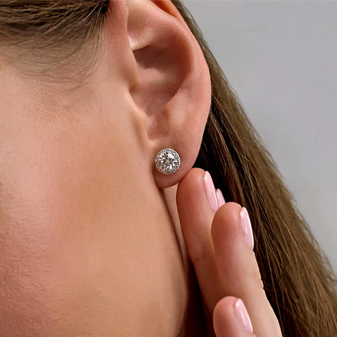 1.00ct Lab Grown Diamond Round Halo Earrings in 14k Gold