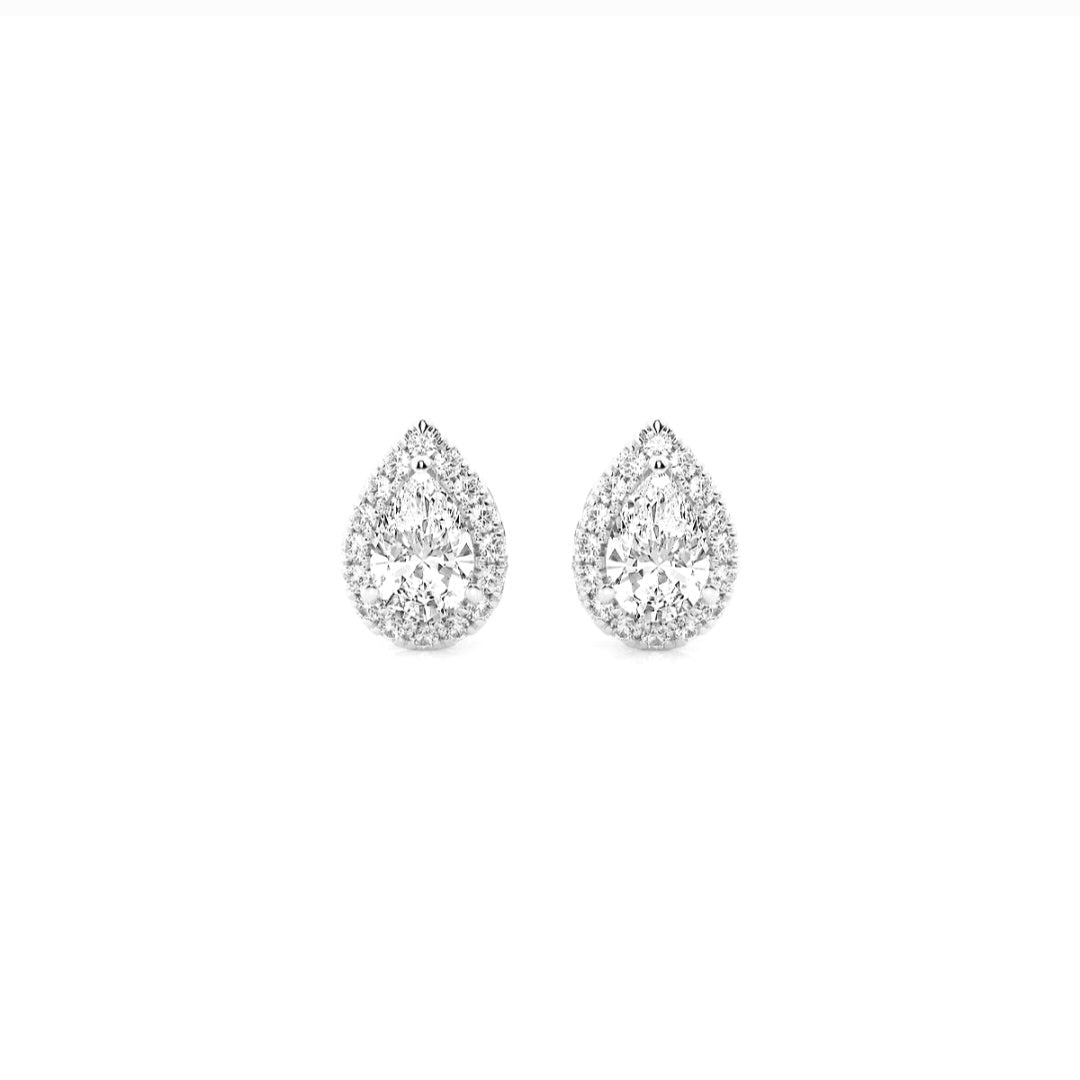 1.00ct Lab Grown Diamond Pear Halo Earrings in 14k Gold