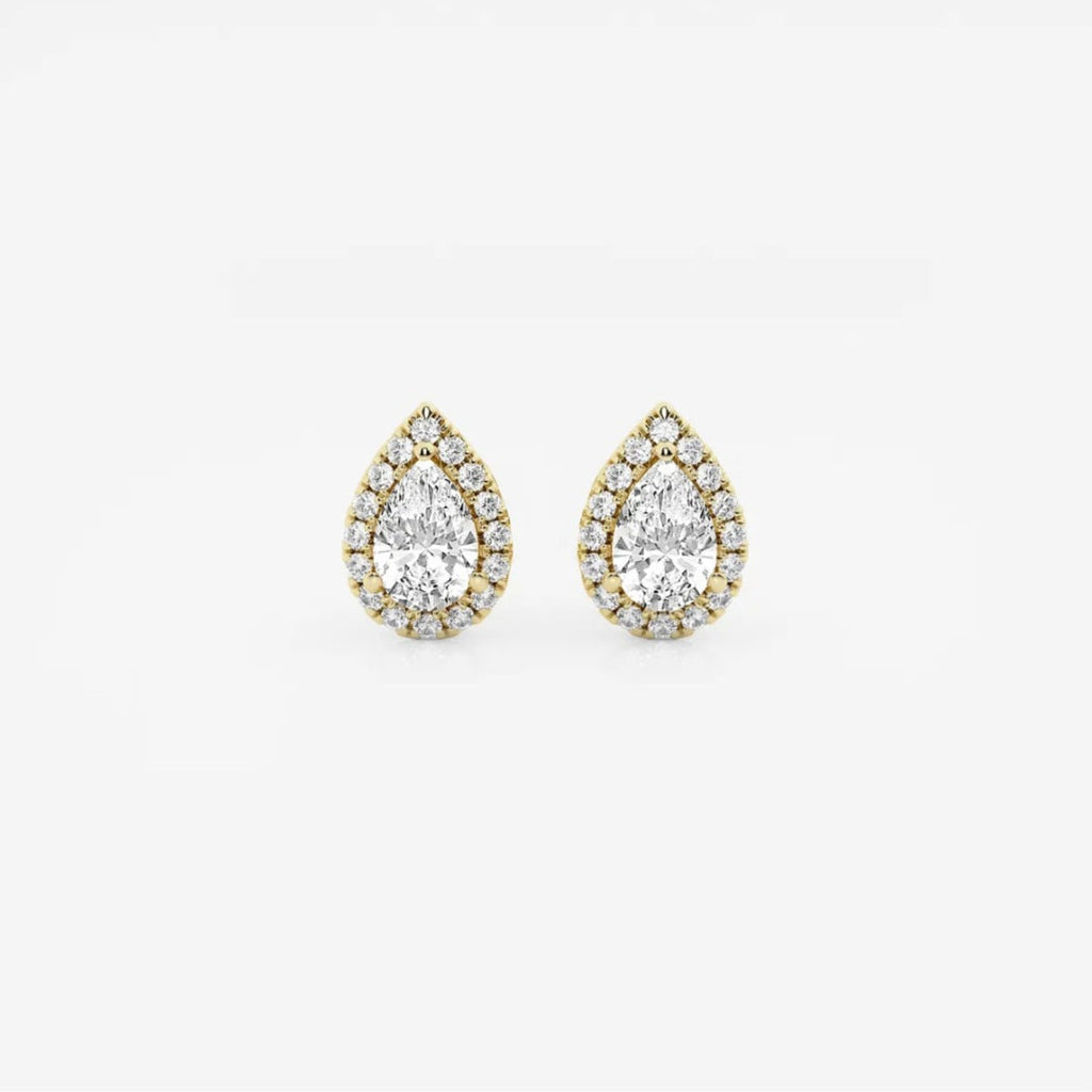 1.00ct Lab Grown Diamond Pear Halo Earrings in 14k Gold