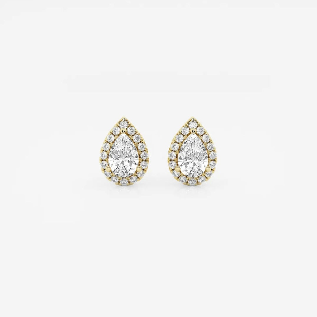 1.00ct Lab Grown Diamond Pear Halo Earrings in 14k Gold