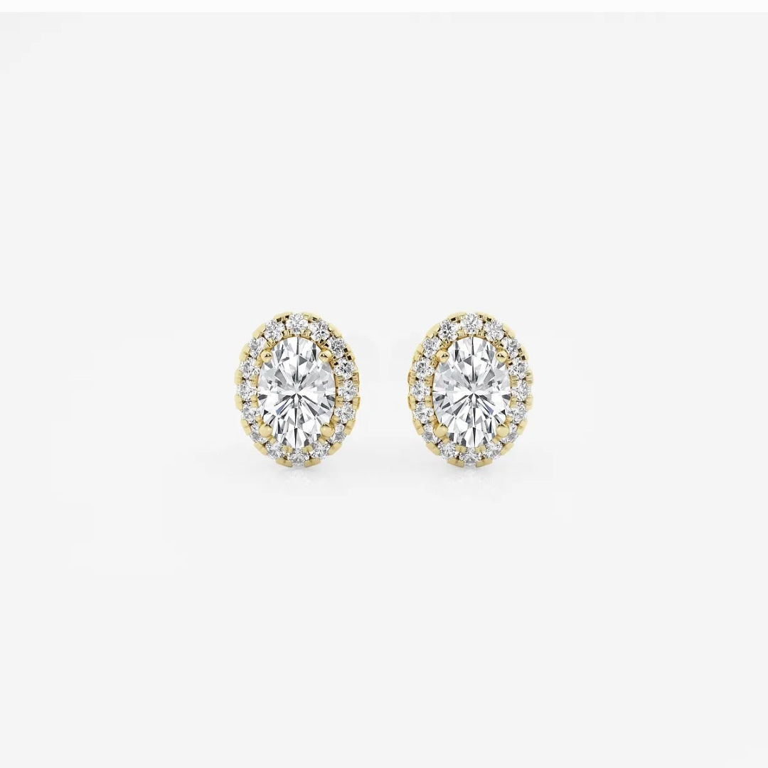 1.25ct Lab Grown Diamond Oval Halo Earrings in 14k Gold