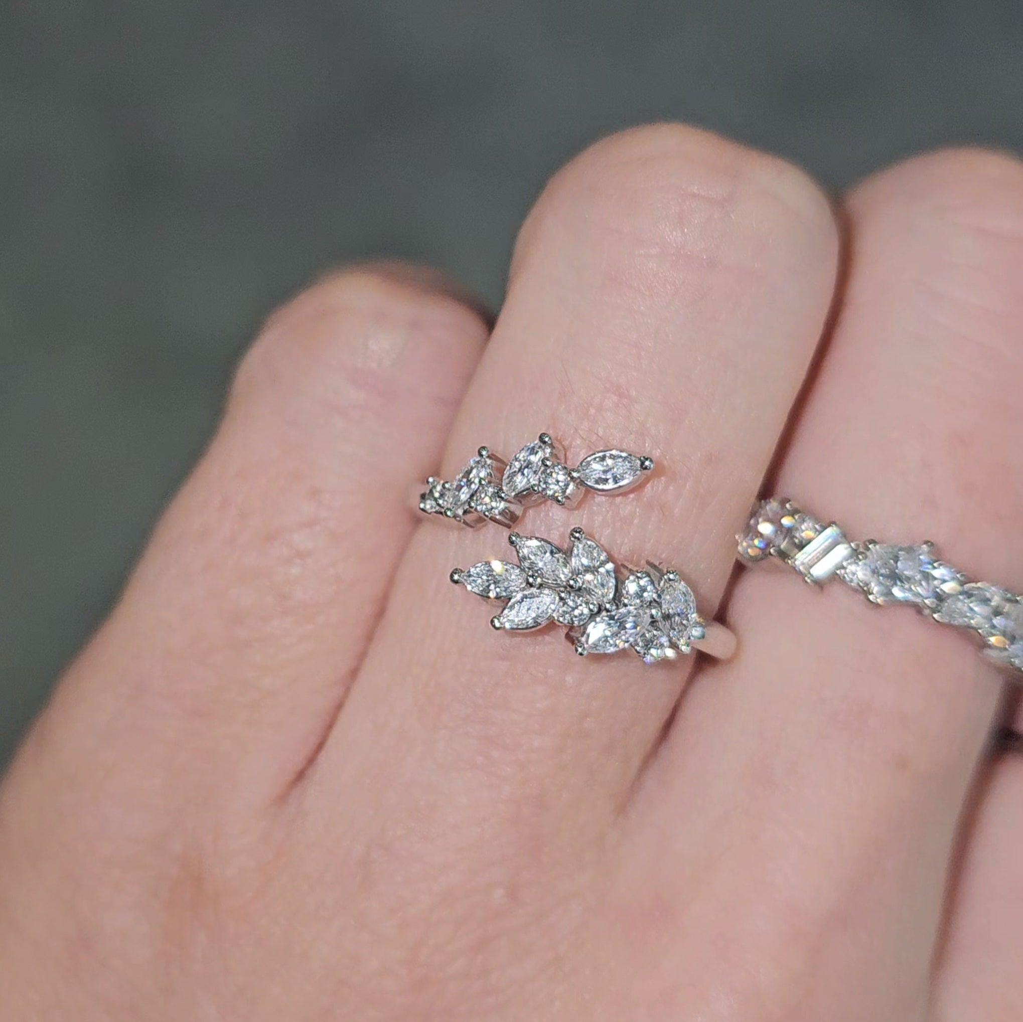 0.90ct Marquise and Round Lab Grown Diamond Open Bypass Ring in 14k Gold