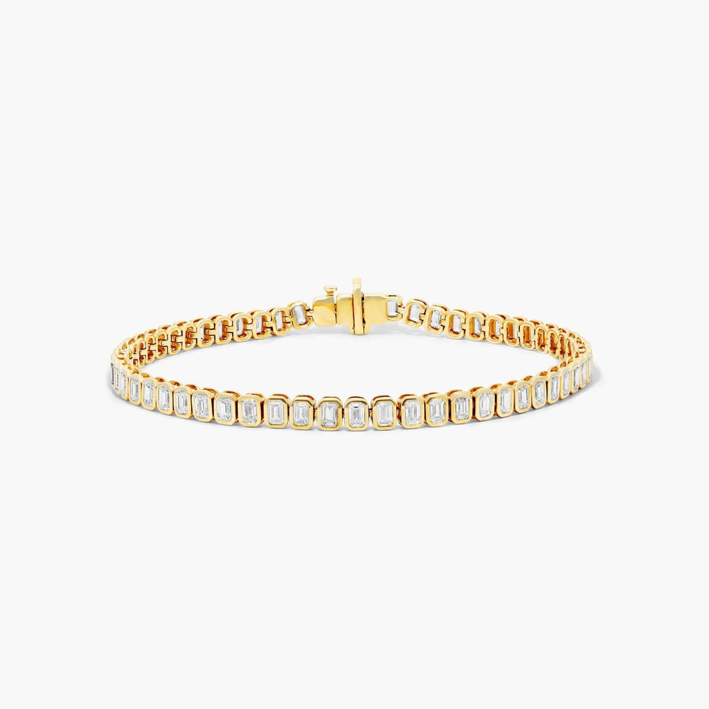 6.00ct Emerald cut Lab Grown Diamond North-South Bezel Set Tennis Bracelet in 14k Gold