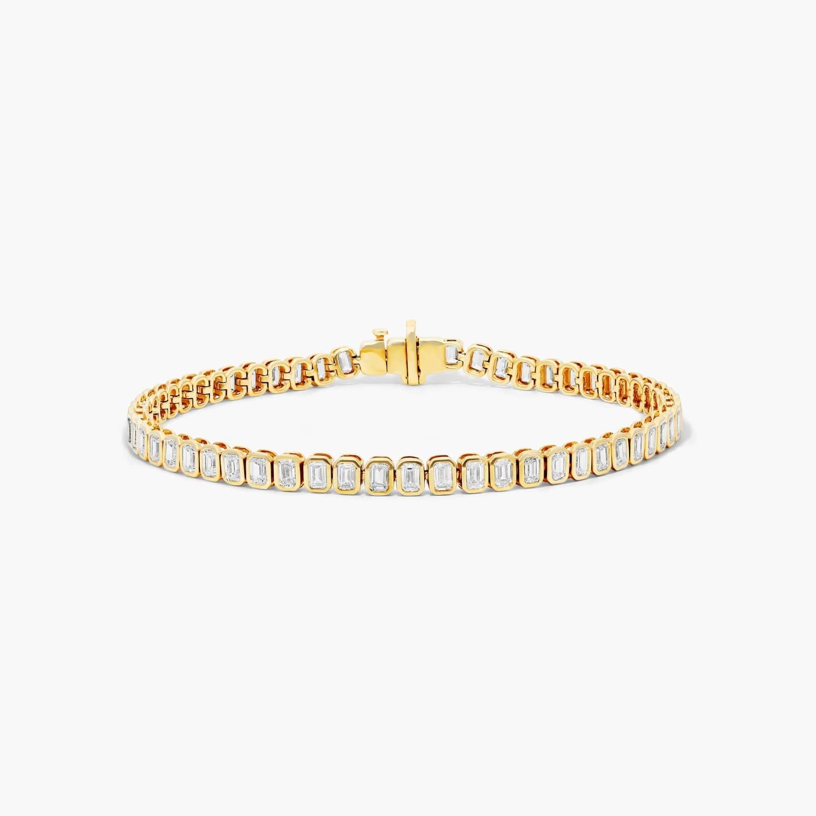 6.00ct Emerald cut Lab Grown Diamond North-South Bezel Set Tennis Bracelet in 14k Gold
