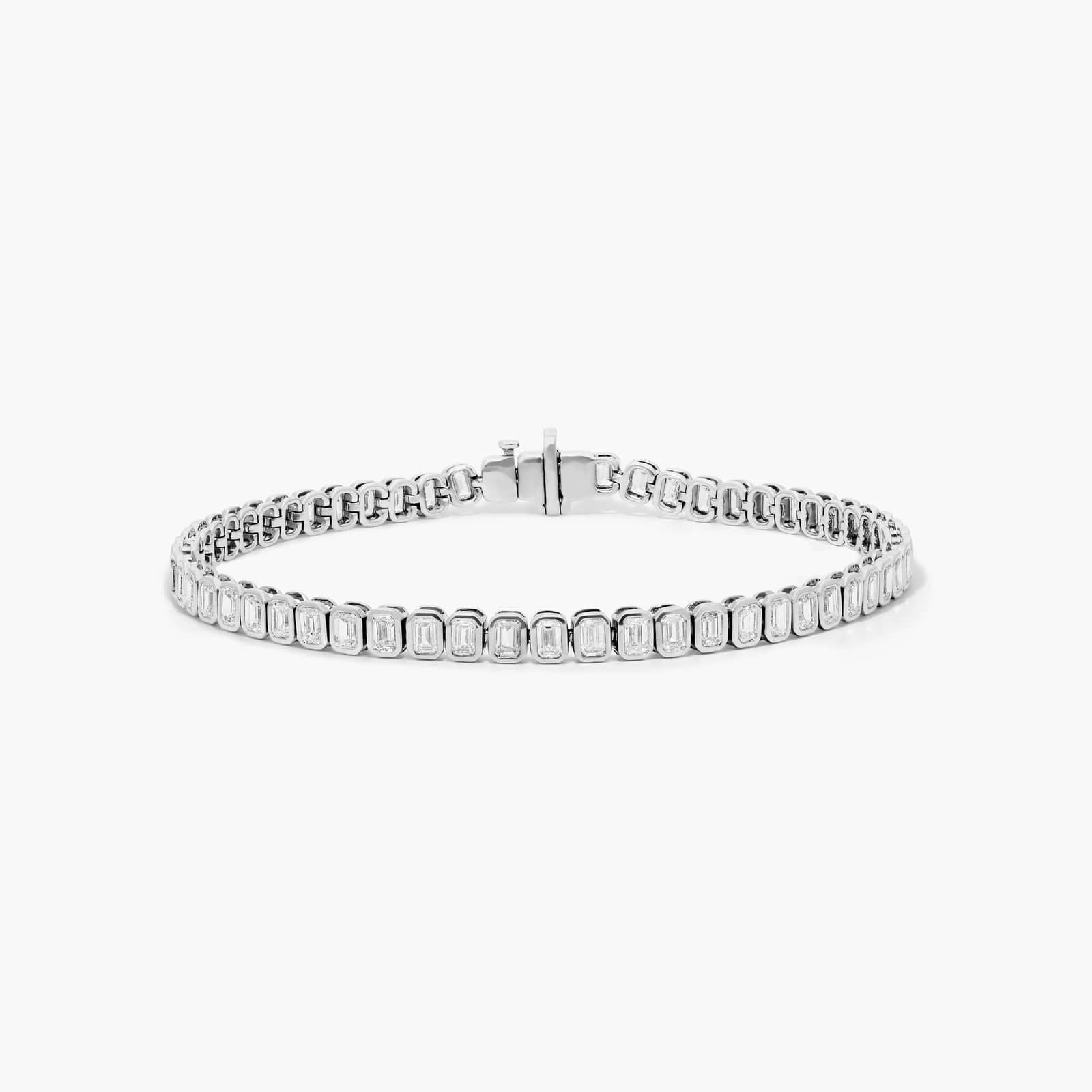6.00ct Emerald cut Lab Grown Diamond North-South Bezel Set Tennis Bracelet in 14k Gold