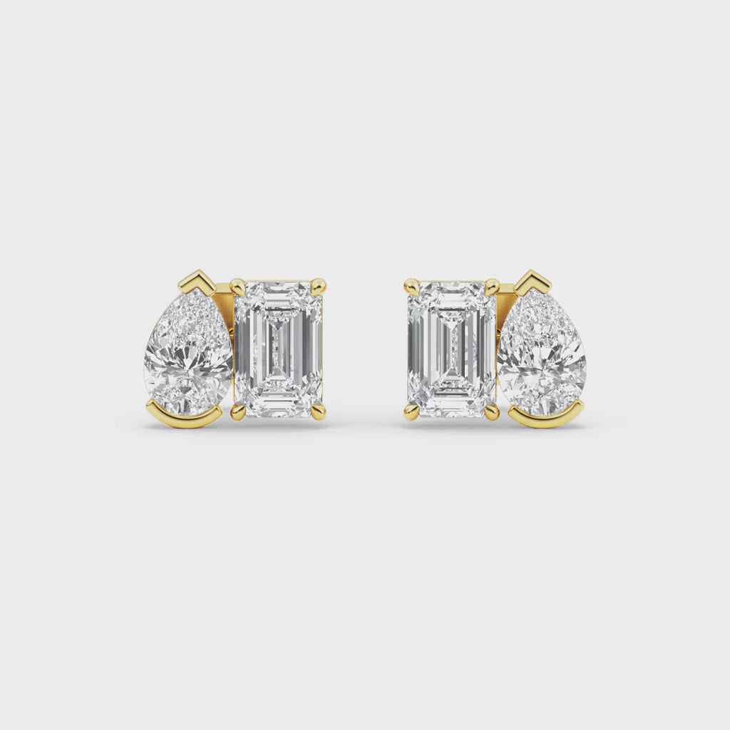 2.94ct Toi et Moi Pear and Emerald cut Lab Grown Diamond Earrings