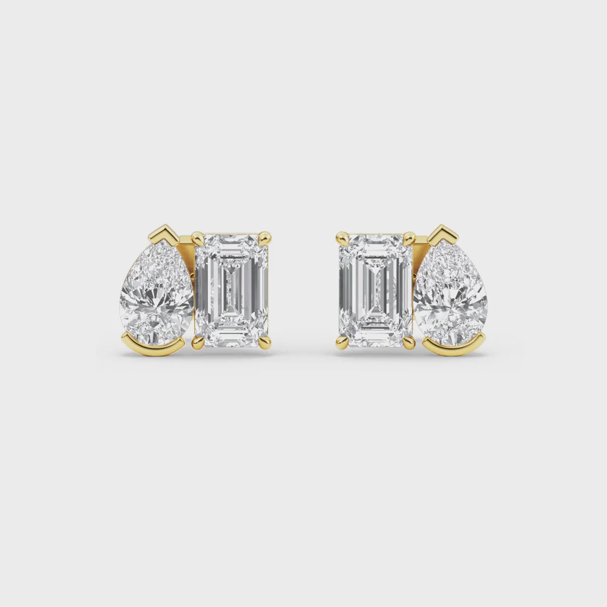 2.94ct Toi et Moi Pear and Emerald cut Lab Grown Diamond Earrings