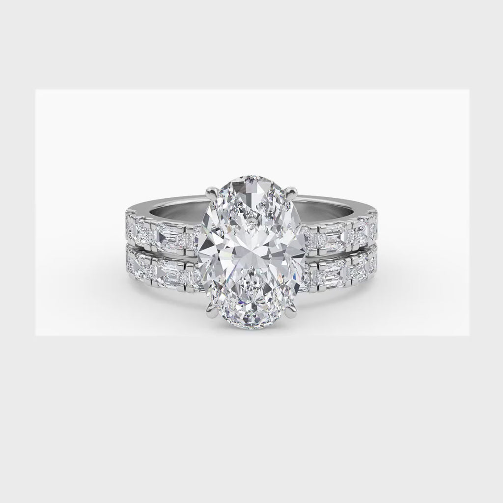 4.97ctw Oval cut Lab Grown Diamond Exceptional Engagement and Emerald cut Wedding Ring Set