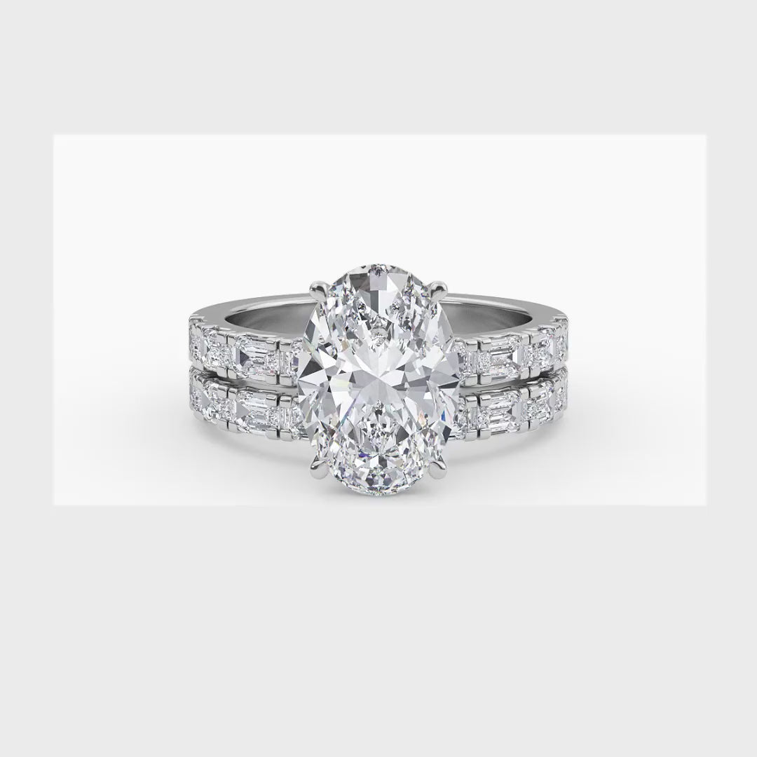 4.97ctw Oval cut Lab Grown Diamond Exceptional Engagement and Emerald cut Wedding Ring Set