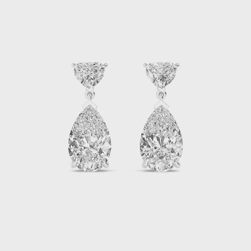 12.00ct Heart and Pear cut Lab Grown Diamond Exceptional Drop Earrings