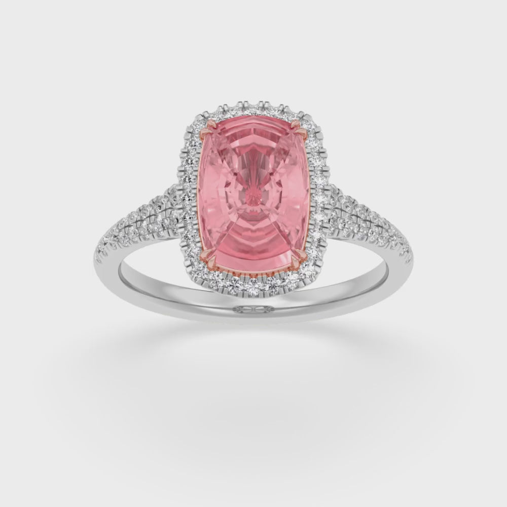 3.44ctw Cushion cut Pink Lab Grown Diamond Halo Engagement Ring