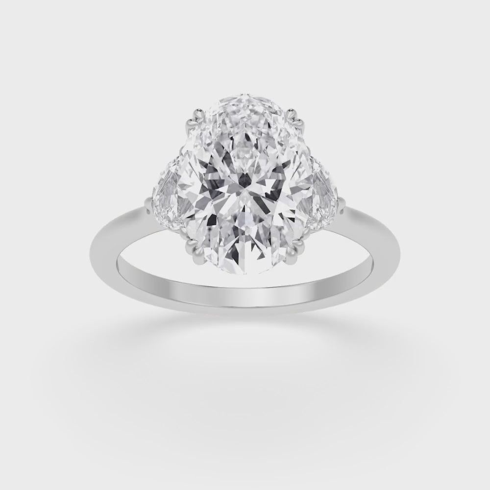 3.22ctw Oval and Half Moon cut Lab Grown Diamond Trilogy Engagement Ring