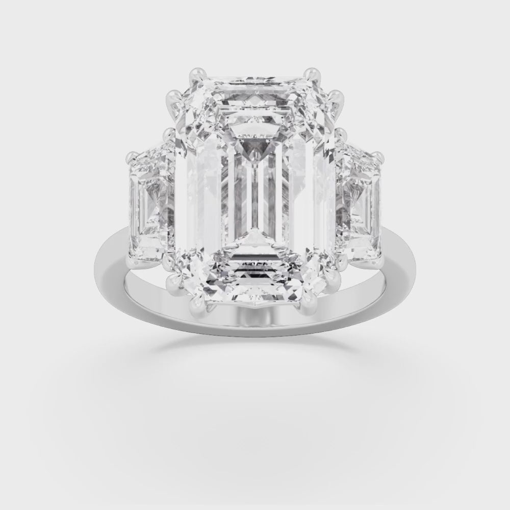 11.45ctw Emerald cut Trapezoid Accent Lab Grown Diamond Exceptional Trilogy Engagement Ring