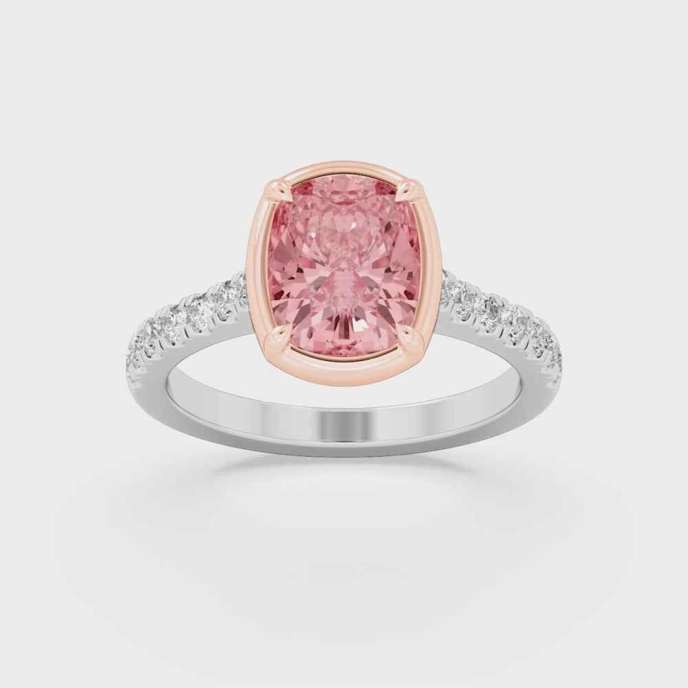 3.00ctw Cushion cut Pink Lab Grown Diamond Georgian Bezel Engagement Ring