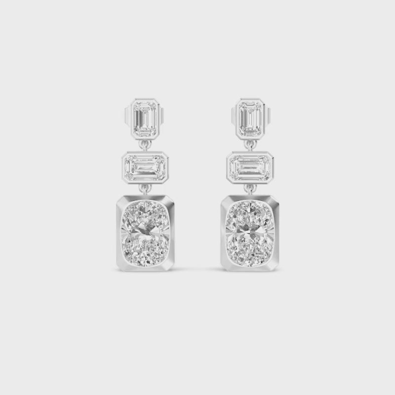 11.00ct Emerald and Cushion cut Lab Grown Diamond Exceptional Trilogy Earrings
