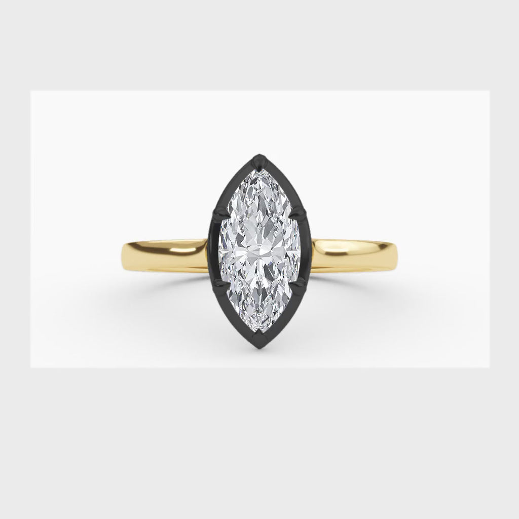 1.30ctw Marquise cut Lab Grown Diamond Blackened Gold Georgian Cut Down Engagement Ring