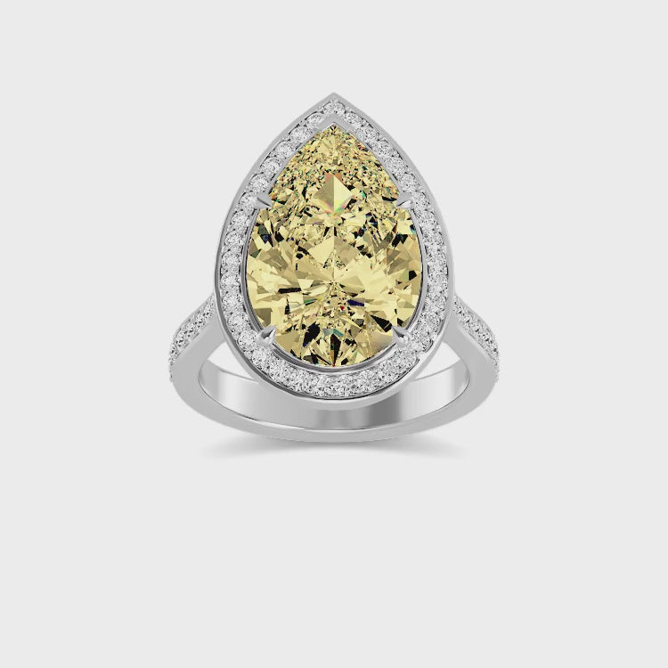 7.53ctw Yellow Pear Lab Grown Diamond Exceptional Halo Engagement Ring