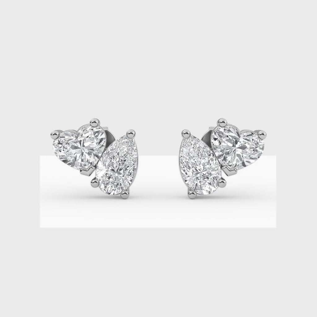 1.00ct Toi et Moi Pear and Heart cut Lab Grown Diamond Earrings