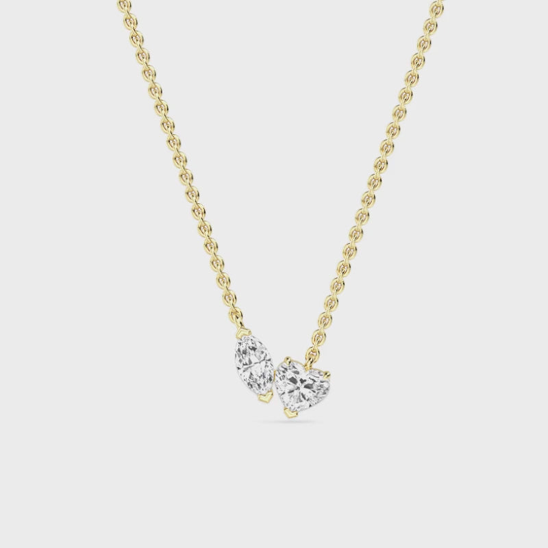 0.88ctw Heart and Marquise Lab Grown Diamond Toi et Moi Necklace