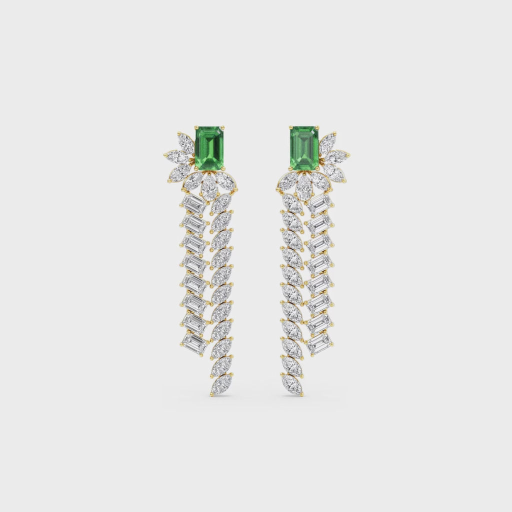 10.54ct Lab Grown Emerald and Marquise and Pear Lab Grown Diamond Exceptional Earrings