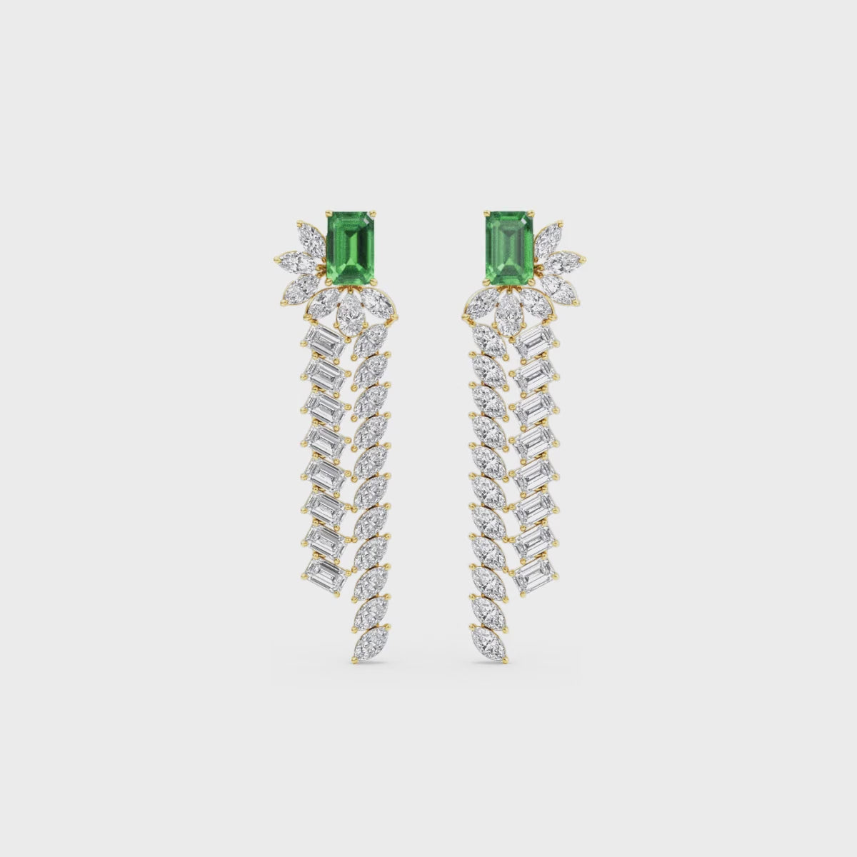 10.54ct Lab Grown Emerald and Marquise and Pear Lab Grown Diamond Exceptional Earrings