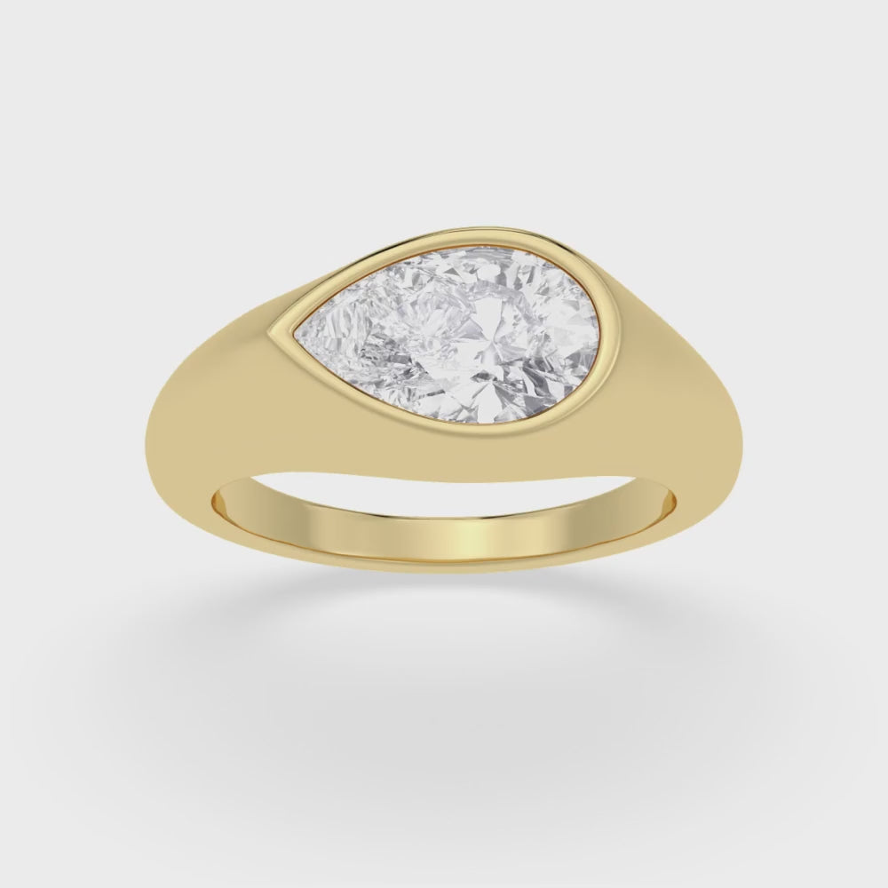 2.00ct Pear cut Lab Grown Diamond East-West Signet Ring