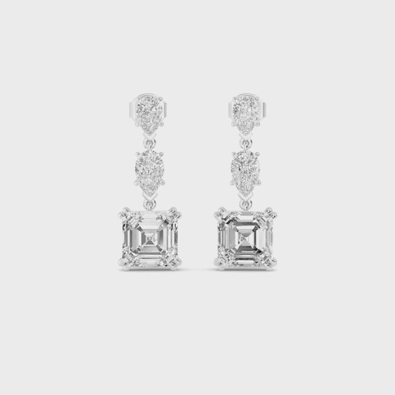 12.75ct Asscher and Pear cut Lab Grown Diamond Exceptional Drop Earrings
