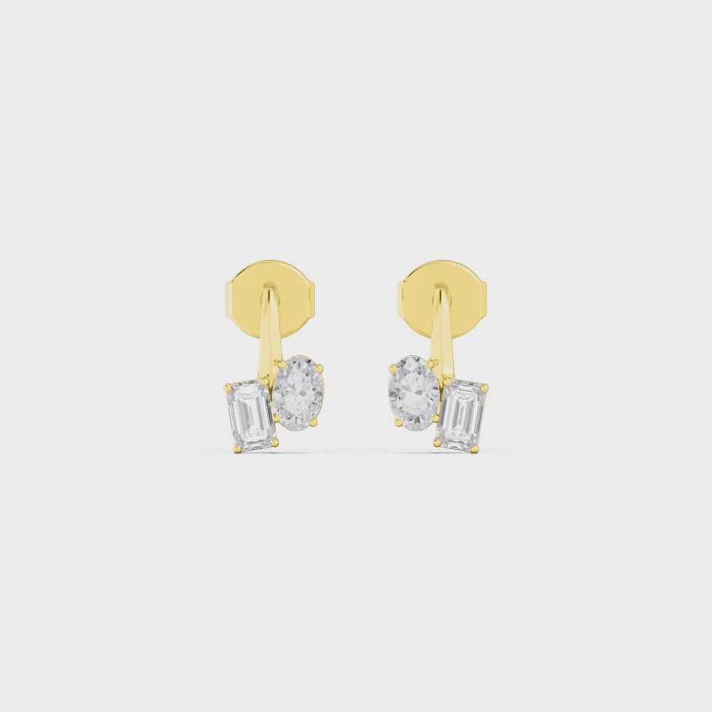 1.46ct Toi et Moi Oval and Emerald cut Lab Grown Diamond Drop Earrings