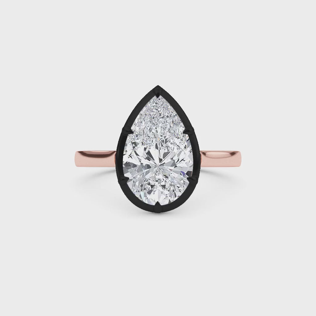 3.00ctw Pear cut Lab Grown Diamond Blackened Gold Georgian Cut Down Engagement Ring