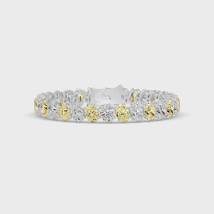 26.00ct Oval Yellow and White Alternating Lab Grown Diamond Exceptional Tennis Bracelet