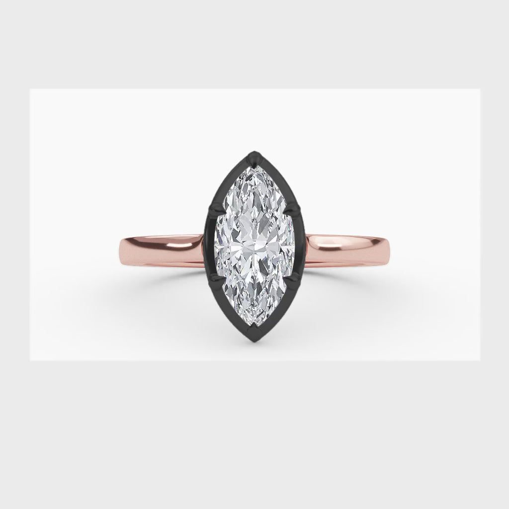 1.30ctw Marquise cut Lab Grown Diamond Blackened Gold Georgian Cut Down Engagement Ring