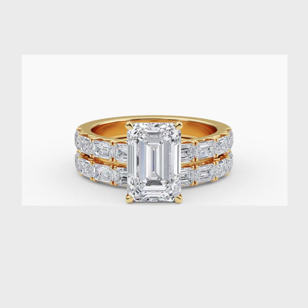 4.97ctw Emerald cut Lab Grown Diamond Exceptional Engagement and Emerald cut Wedding Ring Set