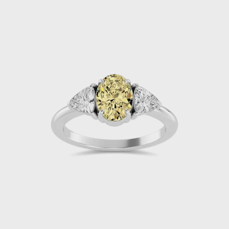 2.00ctw Oval cut Yellow Lab Grown Diamond Trilliant Trilogy Engagement Ring