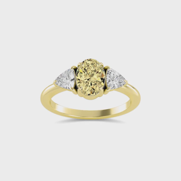 2.00ctw Oval cut Yellow Lab Grown Diamond Trilliant Trilogy Engagement Ring