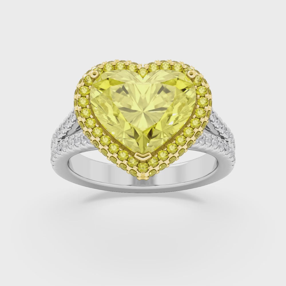 7.11ctw Yellow Heart Lab Grown Diamond Exceptional Halo Engagement Ring