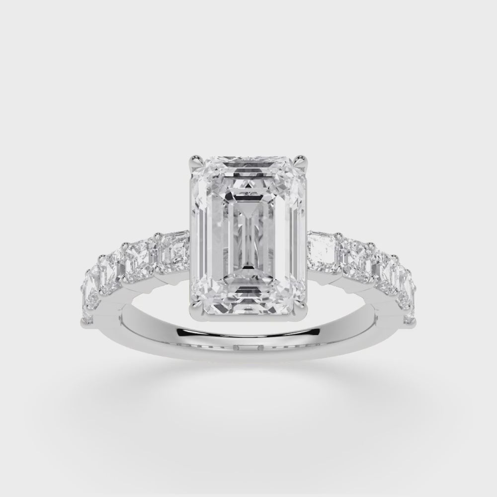 5.22ctw Emerald cut Lab Grown Diamond Asscher Accented Engagement Ring