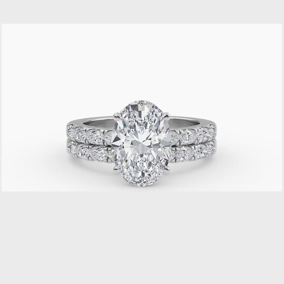 3.77ctw Oval cut Oval Band Hidden Halo Lab Grown Diamond Exceptional Engagement and Oval Wedding Ring Set
