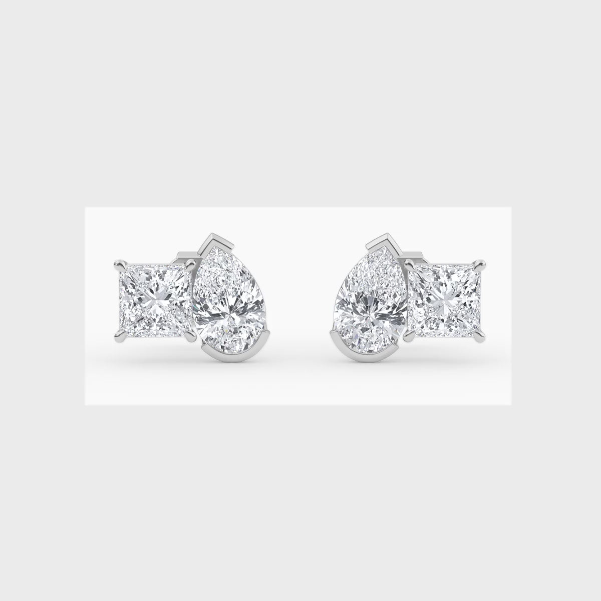 2.90ct Toi et Moi Pear and Princess cut Lab Grown Diamond Earrings