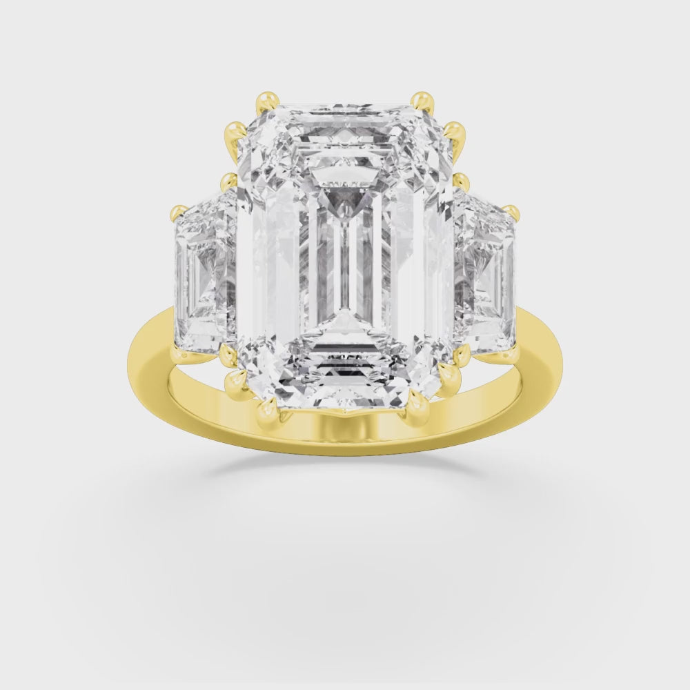 11.45ctw Emerald cut Trapezoid Accent Lab Grown Diamond Exceptional Trilogy Engagement Ring