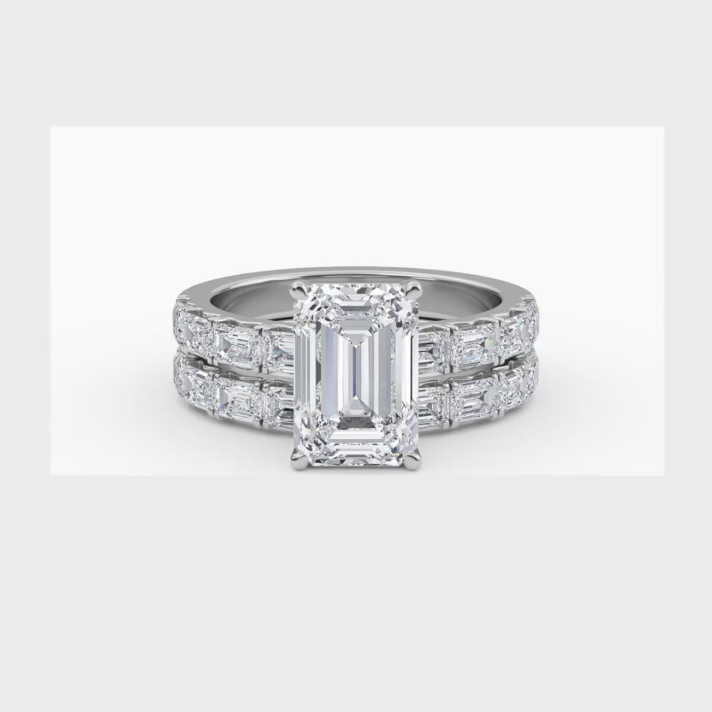 4.97ctw Emerald cut Lab Grown Diamond Exceptional Engagement and Emerald cut Wedding Ring Set
