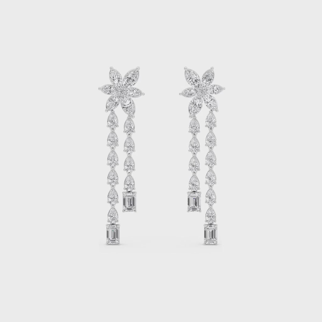 9.06ct Marquise Pear and Emerald cut Lab Grown Diamond Floral Exceptional Earrings