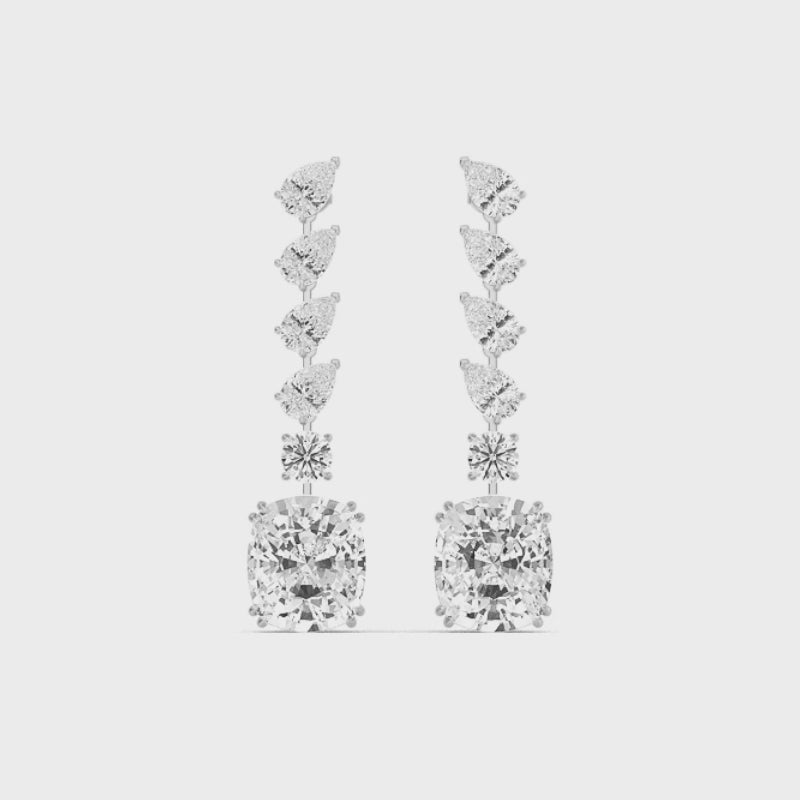 7.87ct Pear Cushion and Round cut Lab Grown Diamond Exceptional Earrings