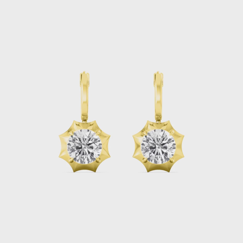 4.00ct Round Lab Grown Diamond Georgian Cut Down Drop Hoop Earrings