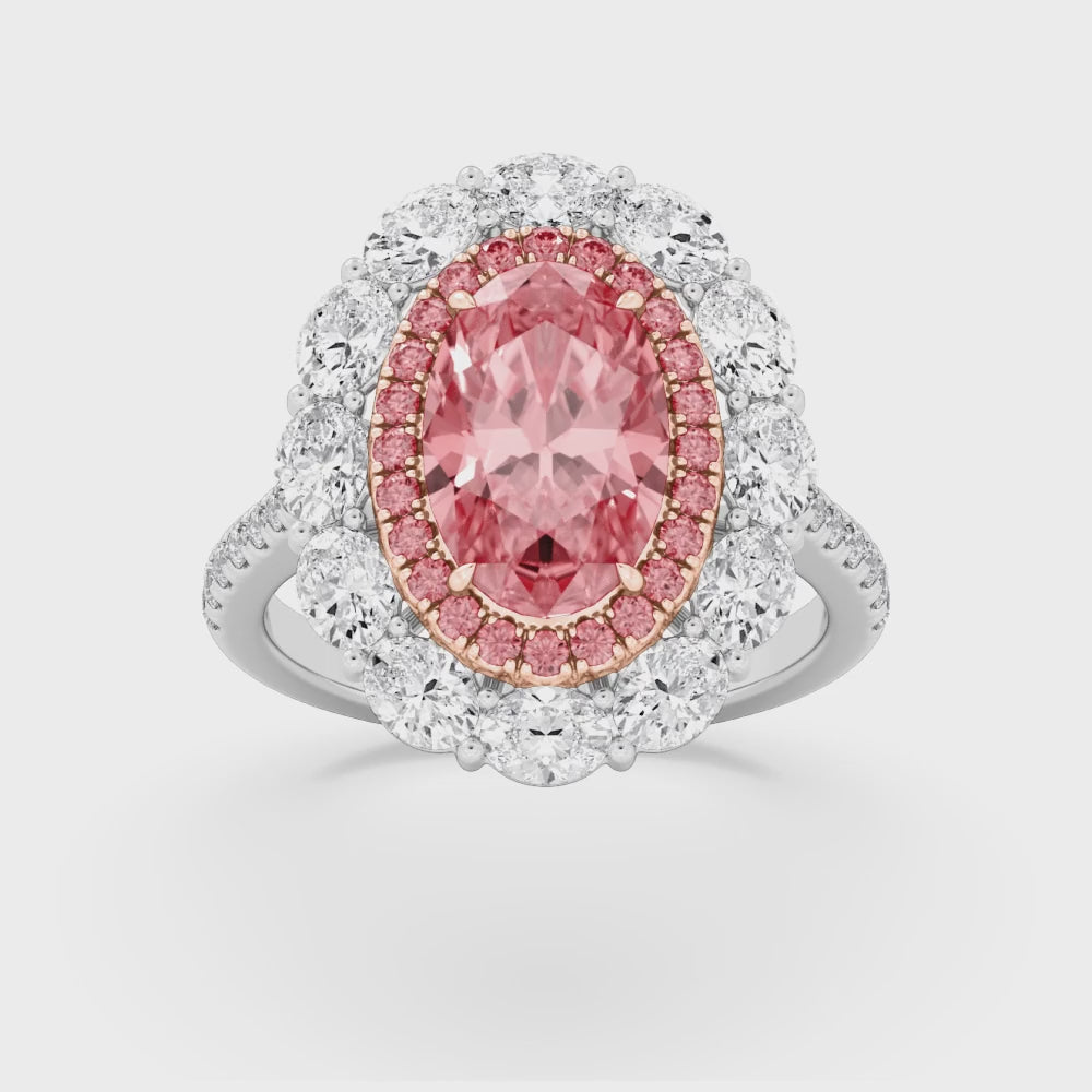 4.84ctw Oval cut Pink Lab Grown Diamond Exceptional Halo Engagement Ring