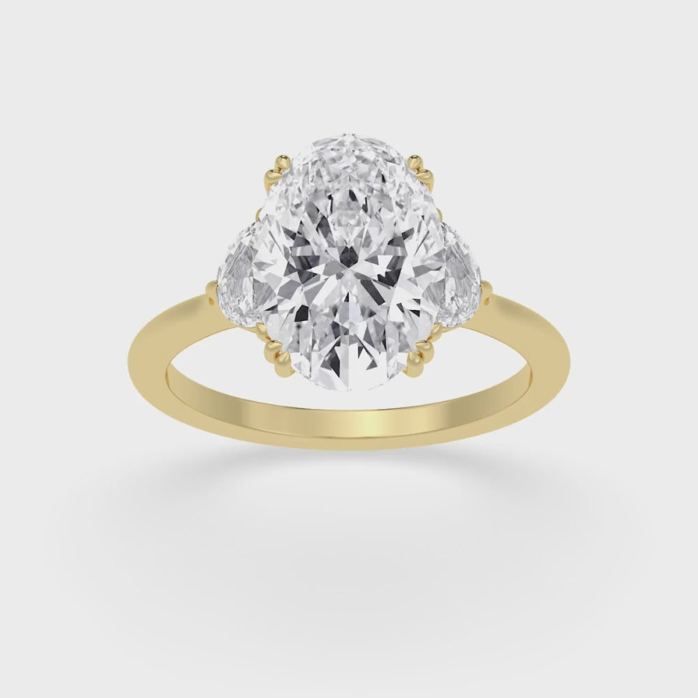 3.22ctw Oval and Half Moon cut Lab Grown Diamond Trilogy Engagement Ring