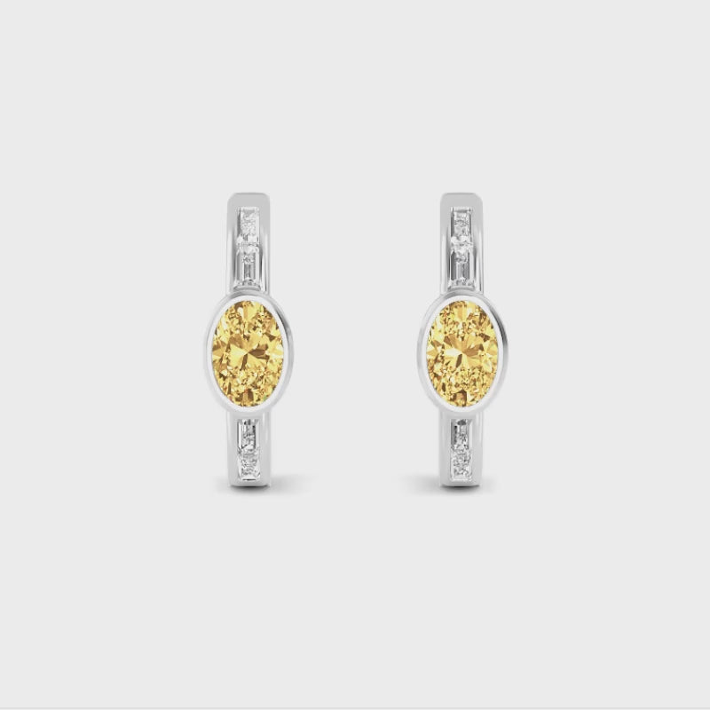 1.87ct Yellow Lab Grown Diamond Accented Baguette Hoop Earrings