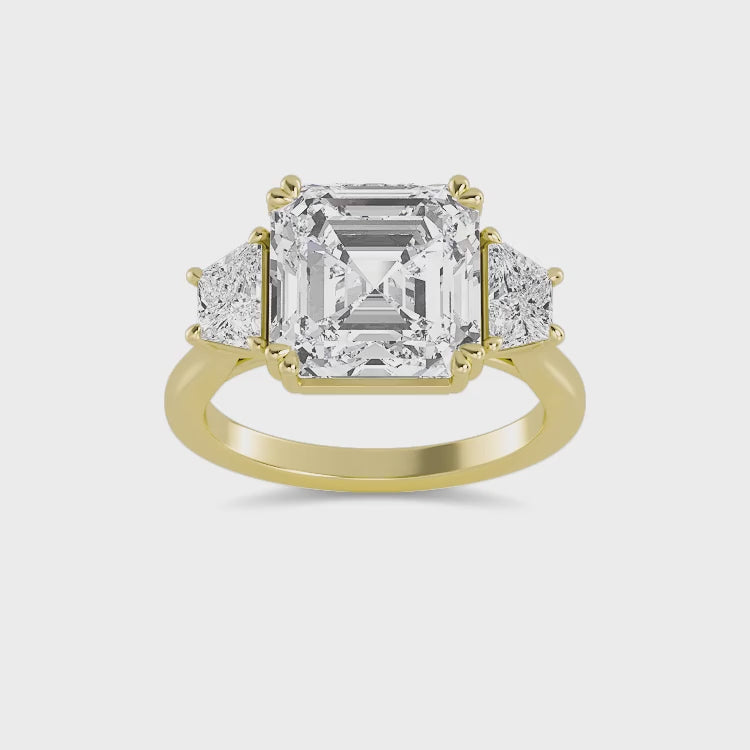 5.90ctw Asscher and Trapezoid cut Lab Grown Diamond Trilogy Engagement Ring