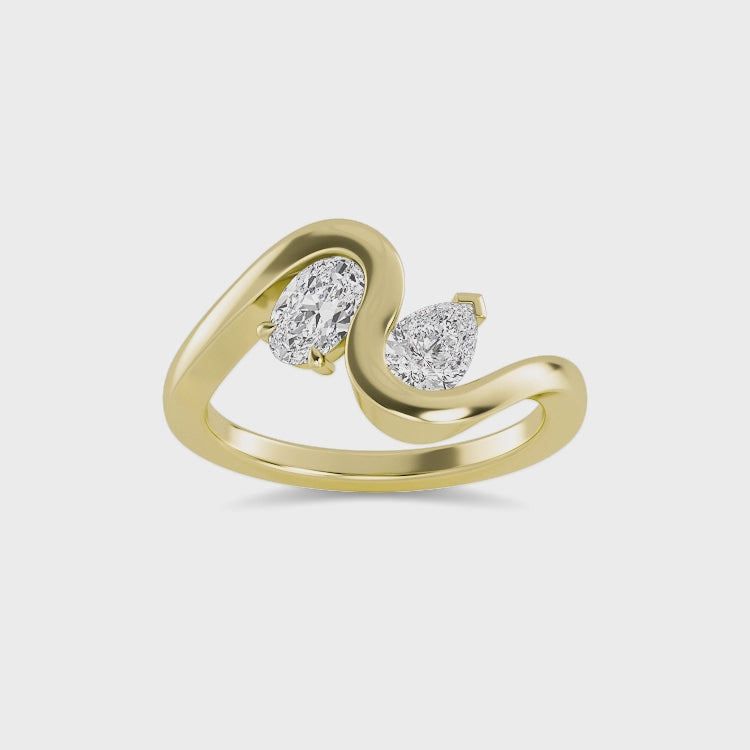 0.75ct Toi Et Moi Pear and Oval Lab Grown Diamond Wave Ring