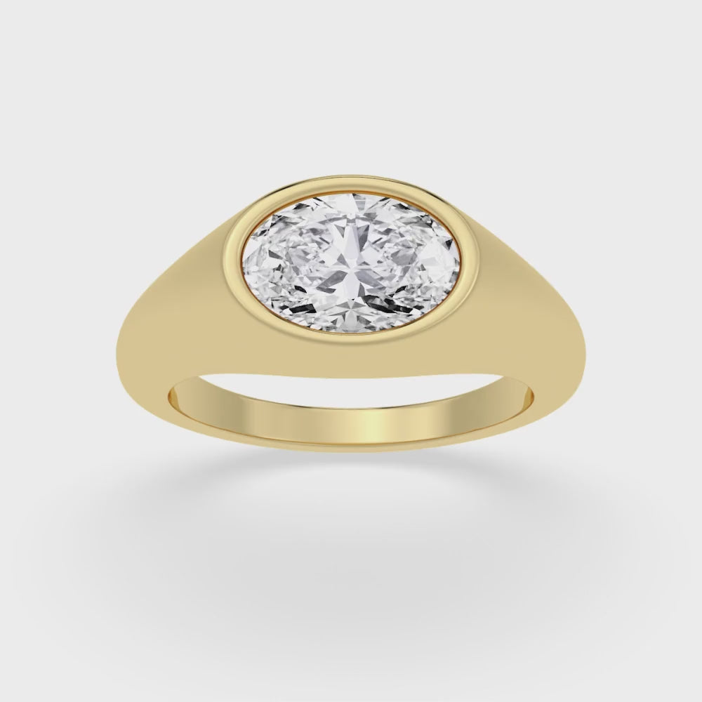 2.00ct Oval cut Lab Grown Diamond East-West Signet Ring