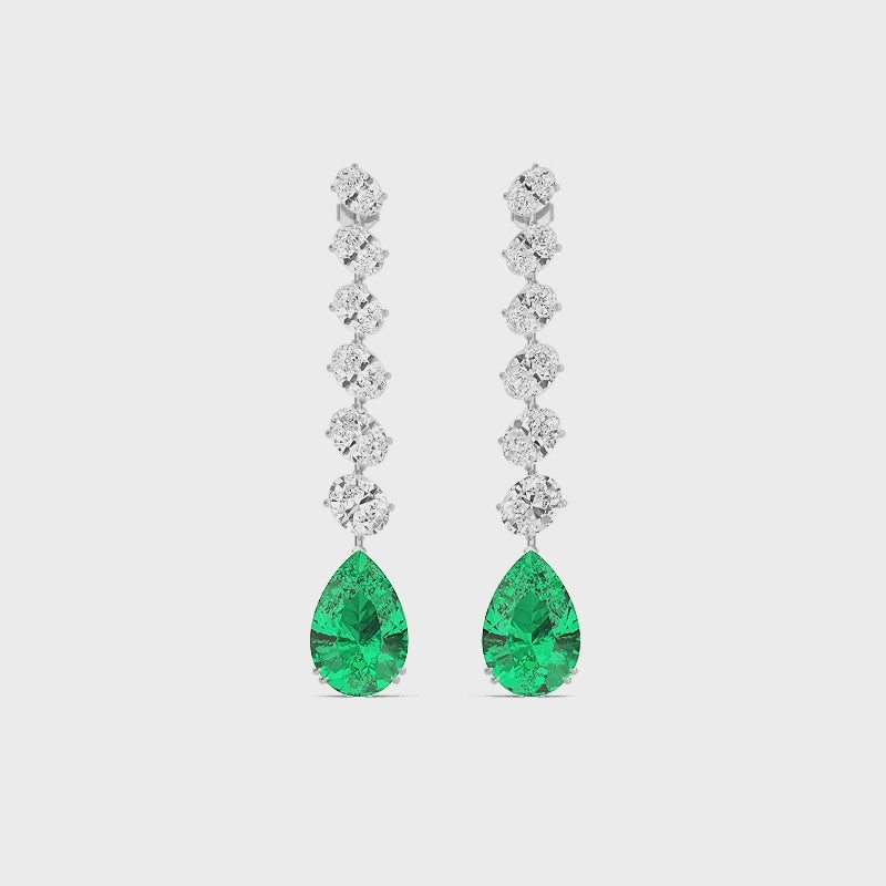 10.40ct Oval Lab Grown Emerald and Diamond Exceptional Drop Earrings